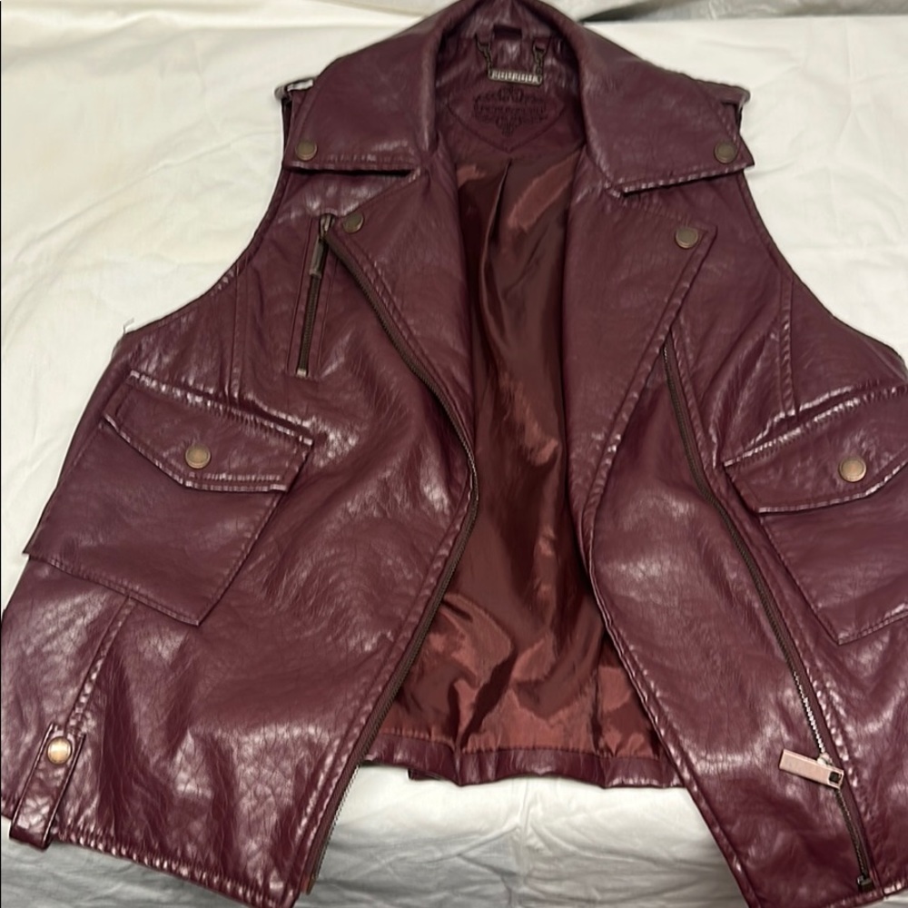 Burgundy Vegan leather Moto vest